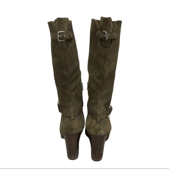 COACH Suede Beverly Tall Heeled Boots Sage Green 9 - Picture 5 of 10